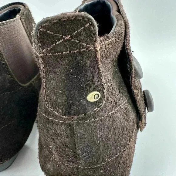 Merrell Luxe button ankle bootie 10 41 espresso brown suede stapled clog boot - Picture 8 of 13